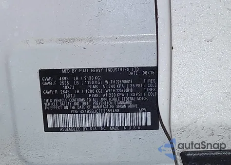 2015 Subaru Outback 2.5I Limited z USA, uszkodzony, nr VIN 4S4BSBJC7F3359498